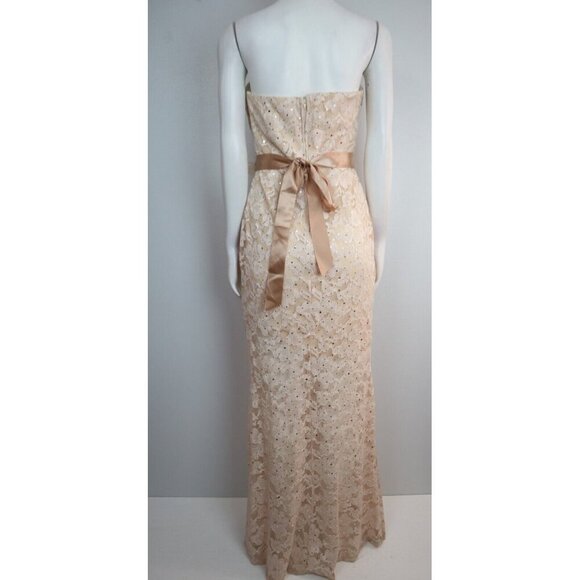 WOMEN'S CHAMPAGNE BEIGE LACE STRAPLESS GOWN FEATHER DETAIL - DEB - SIZE 11 - Picture 8 of 9